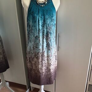 White House Black Market Teal and Brown Midi Dress